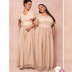 Ivy City Co Cream Ruffled Ruched Maxi Dress - NWT